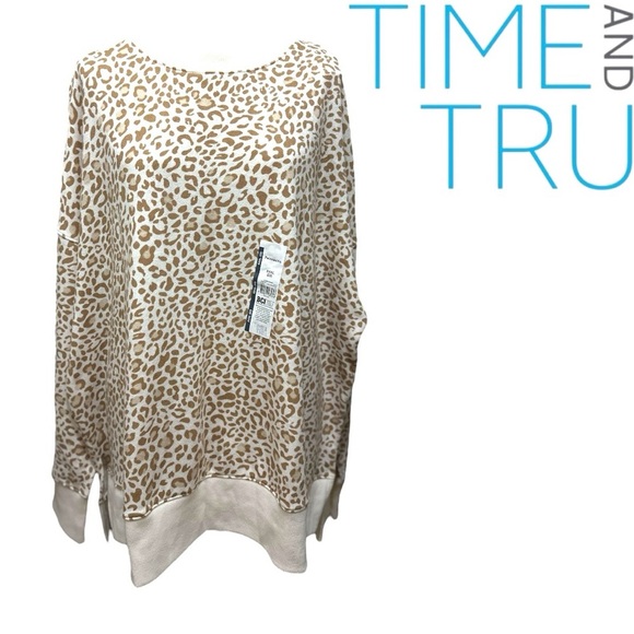 015 Time and Tru | NWT Leopard Tan Cream Women’s Garment Wash Sweatshirt (XXXL) - Picture 6 of 11